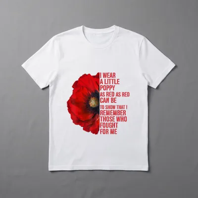 Red Poppy Flower Veteran T-Shirt – Red poppy flower with text about remembering those who fought – Classic T-Shirt in Black