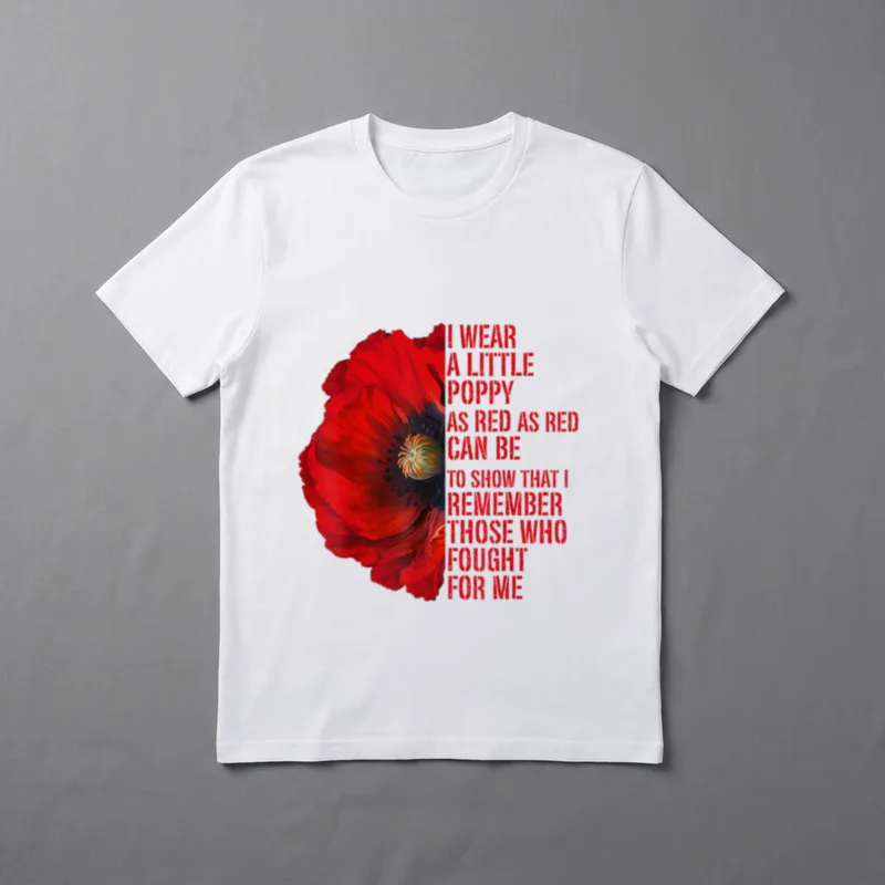 Red Poppy Flower Veteran T-Shirt – Red poppy flower with text about remembering those who fought – Classic T-Shirt in Black
