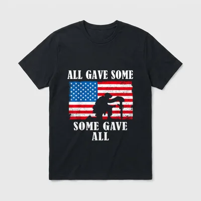 Memorial Day Military Patriotic T-Shirt – All Gave Some Some Gave All with soldier and US flag – Classic T-Shirt in Black