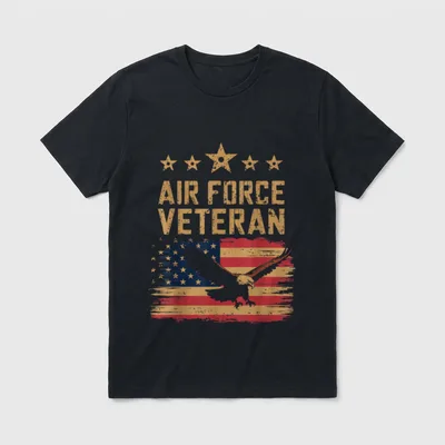 Air Force Memorial T-Shirt – AIR FORCE VETERAN text with eagle and flag – Classic T-Shirt in Black