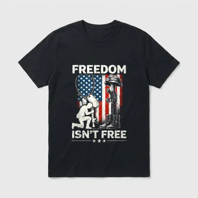Freedom Not Free Veteran T-Shirt – FREEDOM ISN'T FREE text with veteran memorial imagery – Classic T-Shirt in Black
