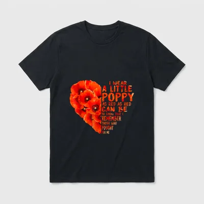 Lest We Forget Memorial Day T-Shirt – Red poppies with text about wearing a poppy to remember – Classic T-Shirt in Black