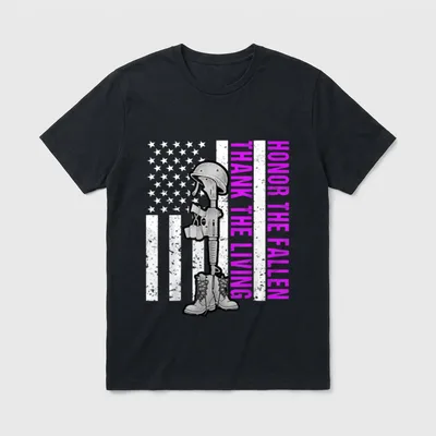 Purple Heart Military Honor T-Shirt – Honor The Fallen Thank The Living in magenta text – Classic T-Shirt in Black