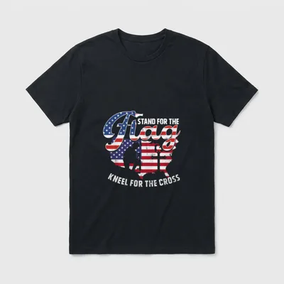 Fallen Veteran Memorial T-Shirt – Stand For The Flag Kneel For The Cross text over USA map – Classic T-Shirt in Black