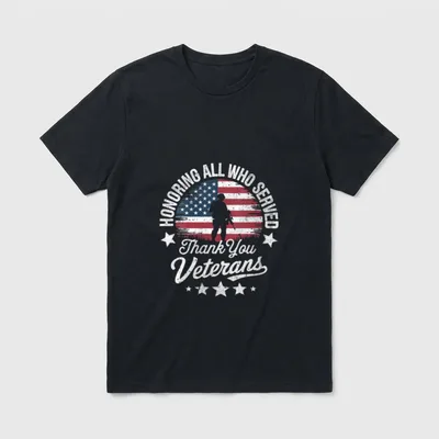 Honoring Veterans Women T-Shirt – Honoring All Who Served Thank You Veterans with soldier and flag – Classic T-Shirt in Black