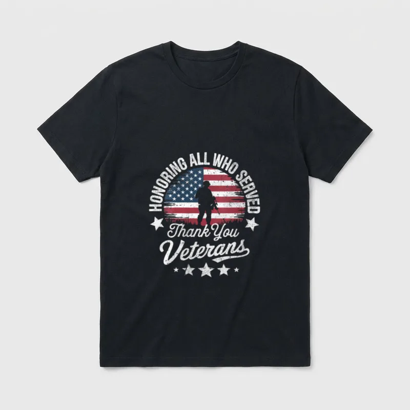 Honoring Veterans Women T-Shirt – Honoring All Who Served Thank You Veterans with soldier and flag – Classic T-Shirt in Black