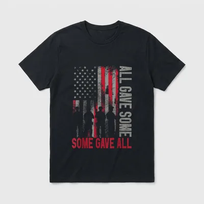 Memorial Day All Gave T-Shirt – SOME GAVE ALL in bold red letters with vertical bars above – Classic T-Shirt in Black