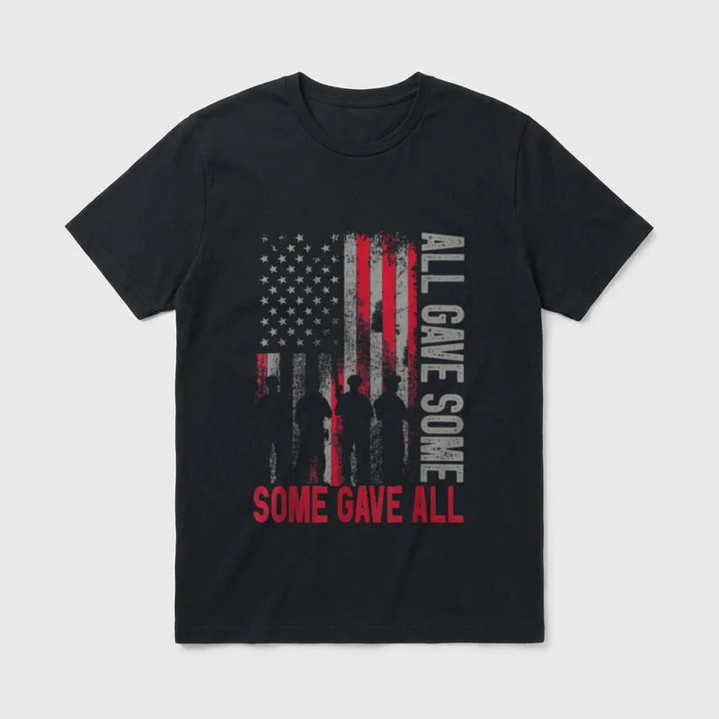 Memorial Day All Gave T-Shirt – SOME GAVE ALL in bold red letters with vertical bars above – Classic T-Shirt in Black