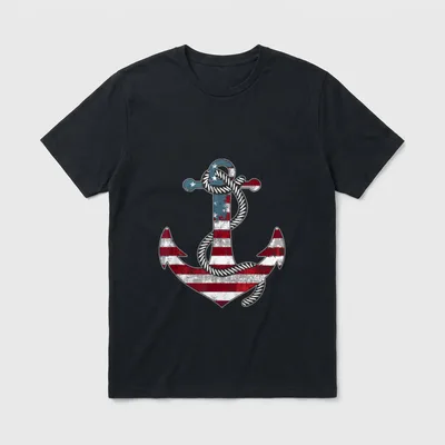 Patriotic Anchor Memorial Day T-Shirt – Anchor with American flag colors and nautical rope – Classic T-Shirt in Black