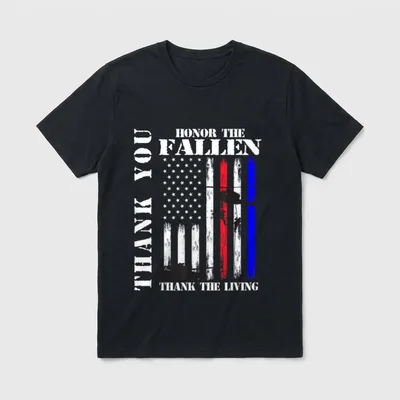 Honor The Fallen Thank T-Shirt – Honor The Fallen Thank The Living text with military silhouettes – Classic T-Shirt in Black