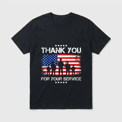 Memorial Day Patriotic Flag T-Shirt – Thank You For Your Service with soldiers and flag – Classic T-Shirt in Black