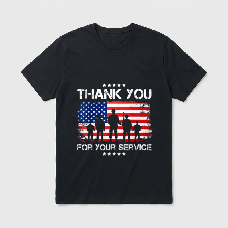Memorial Day Patriotic Flag T-Shirt – Thank You For Your Service with soldiers and flag – Classic T-Shirt in Black