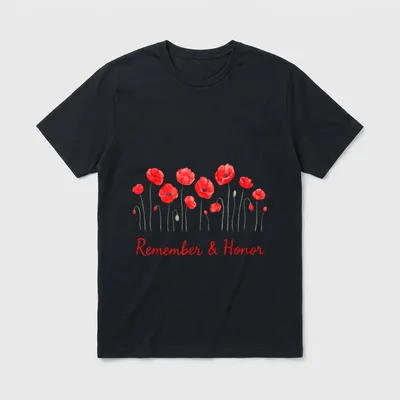 Poppy Flower Memorial Day T-Shirt – Red poppies and the text Remember & Honor – Classic T-Shirt in Black