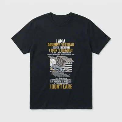 I Am a Grumpy Old Veteran T-Shirt – Veteran print with eagle and text about service and sacrifice – Classic T-Shirt in Black