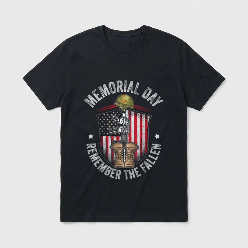Memorial Day Remember T-Shirt – MEMORIAL DAY and REMEMBER THE FALLEN text with military symbols – Classic T-Shirt in Black