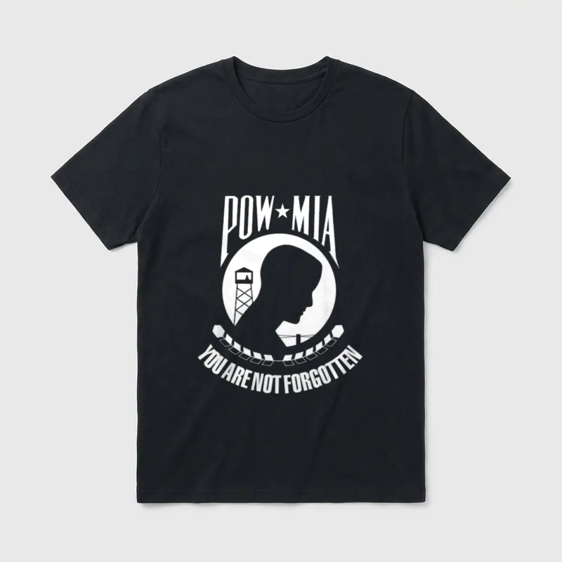 POW MIA Flag White Print T-Shirt – Classic T-Shirt in Black