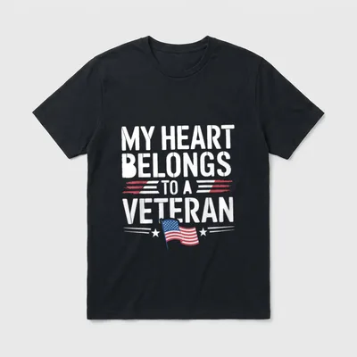 My Heart Belongs to a Veteran T-Shirt – MY HEART BELONGS TO A VETERAN with flag and stars – Classic T-Shirt in Black