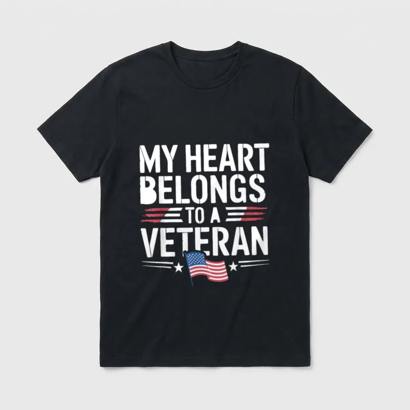 My Heart Belongs to a Veteran T-Shirt – MY HEART BELONGS TO A VETERAN with flag and stars – Classic T-Shirt in Black
