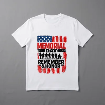 American Flag T-Shirt – Distressed American flag above Memorial Day text and soldier silhouettes – Classic T-Shirt in Black