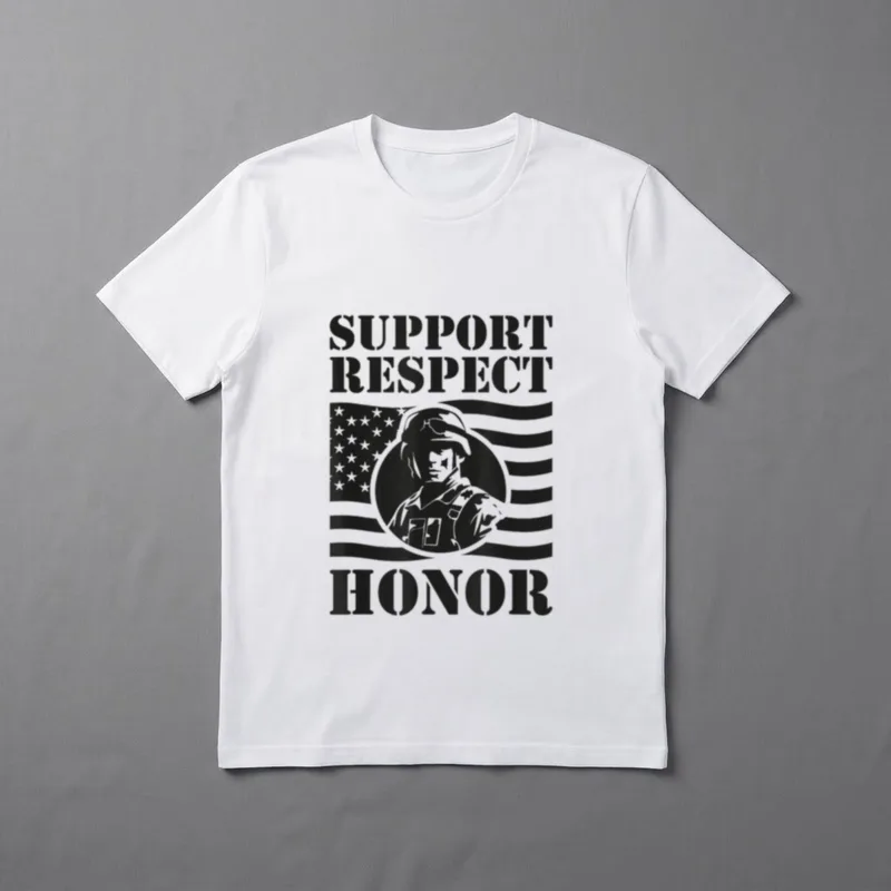 Support Respect Honor Army Memorial Day T-Shirt – Support Respect Honor text with soldier and flag – Classic T-Shirt in Black