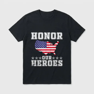 Memorial Day Honor Our Heroes Military T-Shirt – Honor, US map in flag colors, stars, Our Heroes – Classic T-Shirt in Black