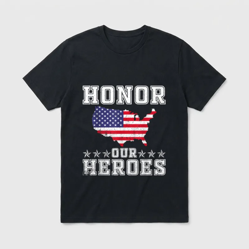 Memorial Day Honor Our Heroes Military T-Shirt – Honor, US map in flag colors, stars, Our Heroes – Classic T-Shirt in Black