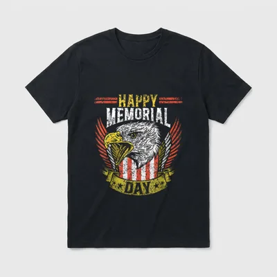 Happy Memorial Day Veteran Combat Military T-Shirt – HAPPY MEMORIAL DAY text with eagle and shield – Classic T-Shirt in Black