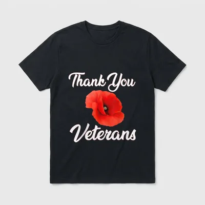 Veterans Day Red Poppy Mom T-Shirt – "Thank You Veterans" in white script with red poppy flower – Classic T-Shirt in Black