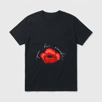 Love Remmember Red Poppy Flower Veteran T-Shirt – Classic T-Shirt in Black
