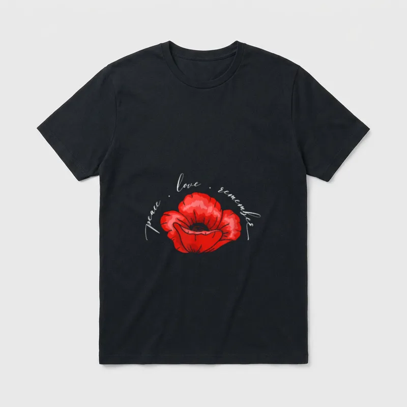 Love Remmember Red Poppy Flower Veteran T-Shirt – Classic T-Shirt in Black