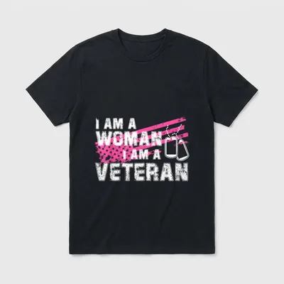 Veteran Female Pink USA Flag Veterans T-Shirt – Classic T-Shirt in Black