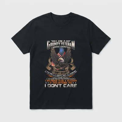 I Am a Grumpy Old Served T-Shirt – Eagle holding rifle with veteran service and sacrifice text – Classic T-Shirt in Black