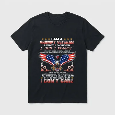 I Am a Grumpy Old Sacrificed T-Shirt – Patriotic eagle with flag wings and grumpy veteran text – Classic T-Shirt in Black
