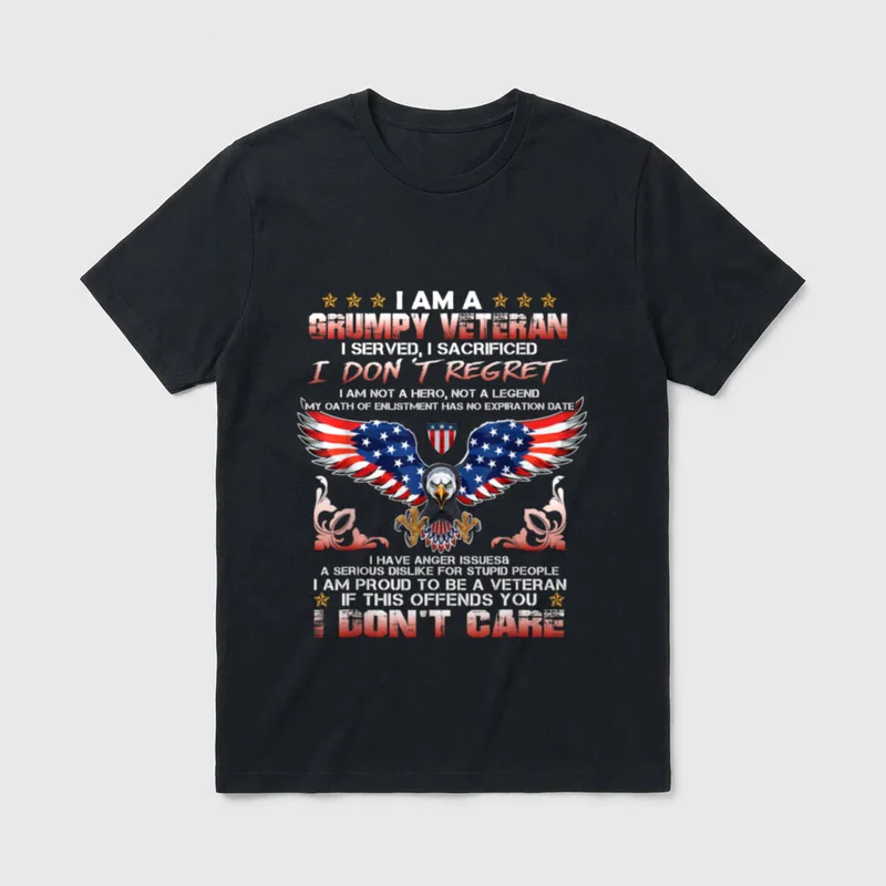 I Am a Grumpy Old Sacrificed T-Shirt – Patriotic eagle with flag wings and grumpy veteran text – Classic T-Shirt in Black
