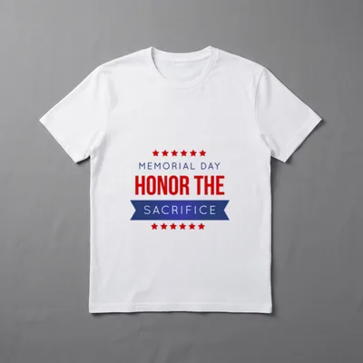 Patriotic Veteran Honor T-Shirt – Memorial Day text with red stars and blue sacrifice ribbon – Classic T-Shirt in Black