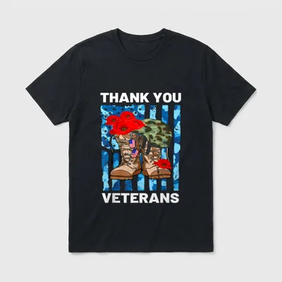 Veterans Combat Boots Poppy Flower Veteran T-Shirt – Classic T-Shirt in Black