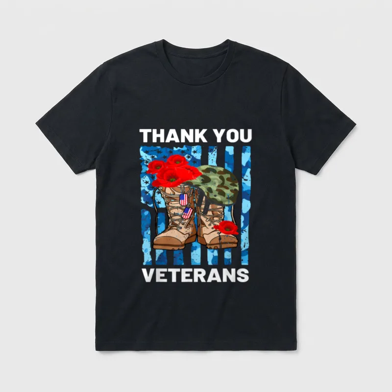 Veterans Combat Boots Poppy Flower Veteran T-Shirt – Classic T-Shirt in Black