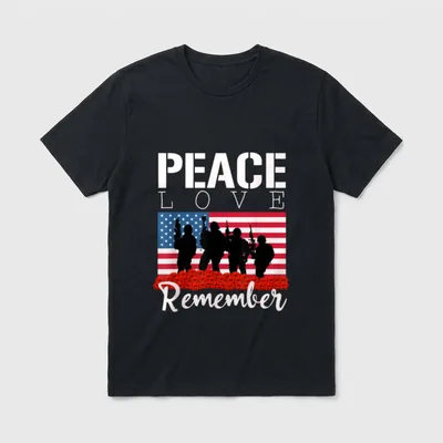 Peace Love Remember Red Poppy Veteran T-Shirt – Classic T-Shirt in Black