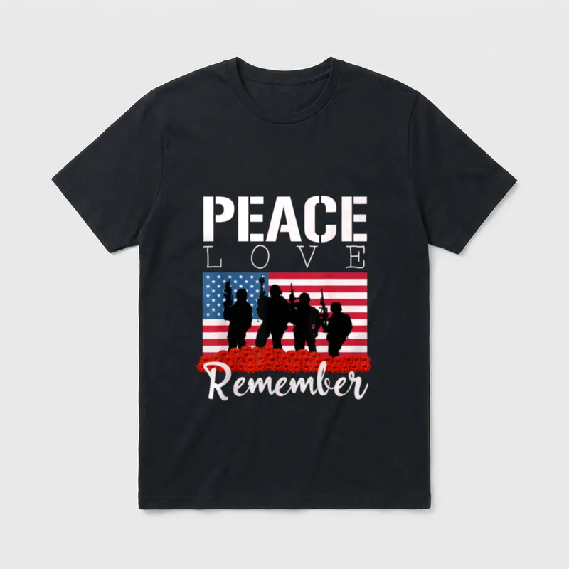 Peace Love Remember Red Poppy Veteran T-Shirt – Classic T-Shirt in Black