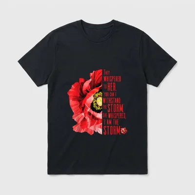 Veterans Red Poppy T-Shirt – Red poppy illustration next to the quote I am the storm – Classic T-Shirt in Black
