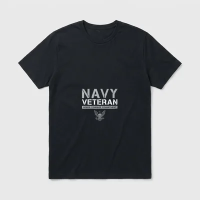 Women Navy Veteran T-Shirt – Navy Veteran with Honor Courage Commitment and eagle seal – Classic T-Shirt in Black