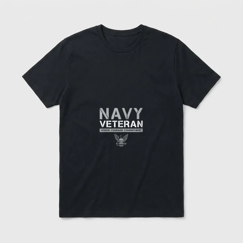 Women Navy Veteran T-Shirt – Navy Veteran with Honor Courage Commitment and eagle seal – Classic T-Shirt in Black