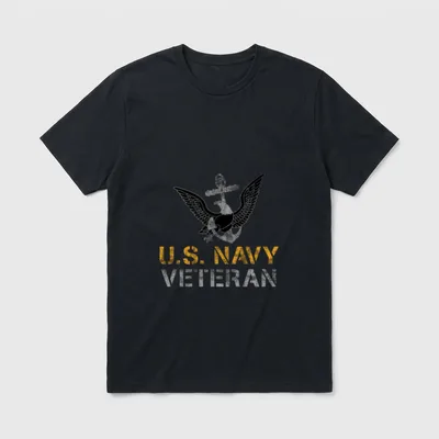 Navy Military Service T-Shirt – "U.S. NAVY VETERAN" with eagle and anchor cross – Classic T-Shirt in Black