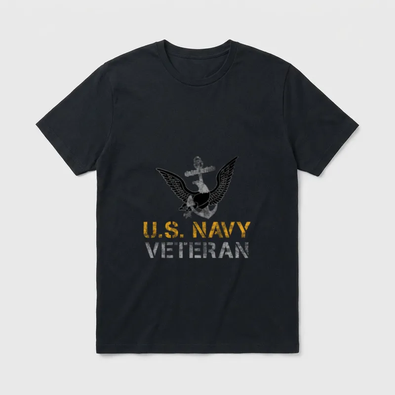 Navy Military Service T-Shirt – "U.S. NAVY VETERAN" with eagle and anchor cross – Classic T-Shirt in Black