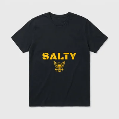 Salty Sailor Veteran T-Shirt – "SALTY" text with naval eagle emblem – Classic T-Shirt in Black