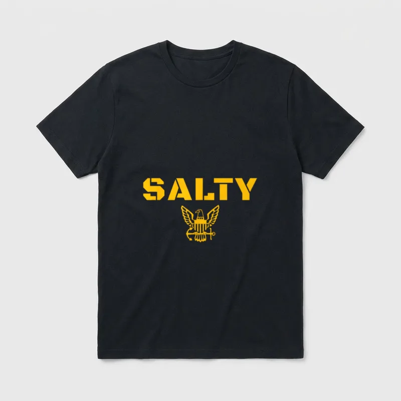 Salty Sailor Veteran T-Shirt – "SALTY" text with naval eagle emblem – Classic T-Shirt in Black
