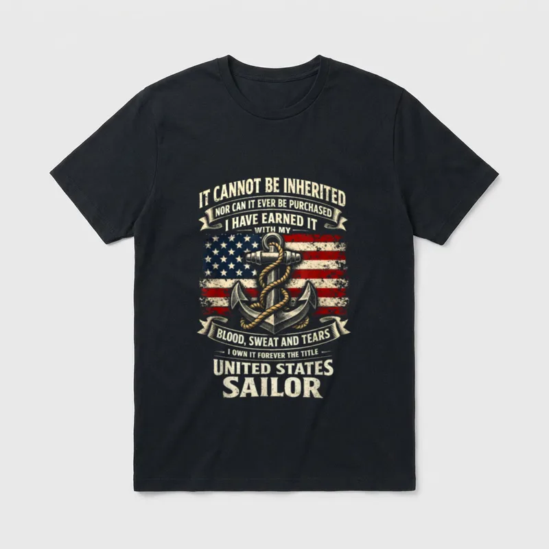 Military Sailor Veteran T-Shirt – Anchor, American flag, and Navy sailor honor message – Classic T-Shirt in Black
