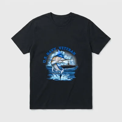Navy Service Member Pride T-Shirt – U.S. NAVY VETERAN text with marlin and carrier ship – Classic T-Shirt in Black