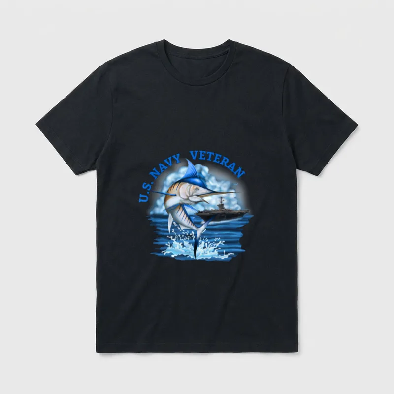 Navy Service Member Pride T-Shirt – U.S. NAVY VETERAN text with marlin and carrier ship – Classic T-Shirt in Black