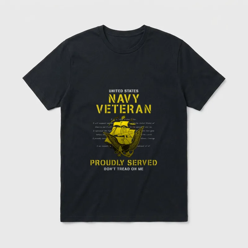 Female Military Service T-Shirt – United States Navy Veteran Proudly Served with eagle and ship – Classic T-Shirt in Black